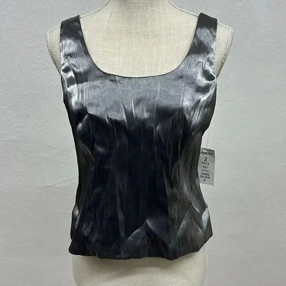 J.R. Nites by Carol Lin Jacket and Tank 2 Pc Metallic Silver Women’s Sz 6 - Picture 12 of 13